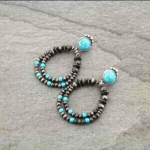 2 pc Faux Turquoise Blue Earrings +Bracelet Teardrop Set Beaded Jewelry